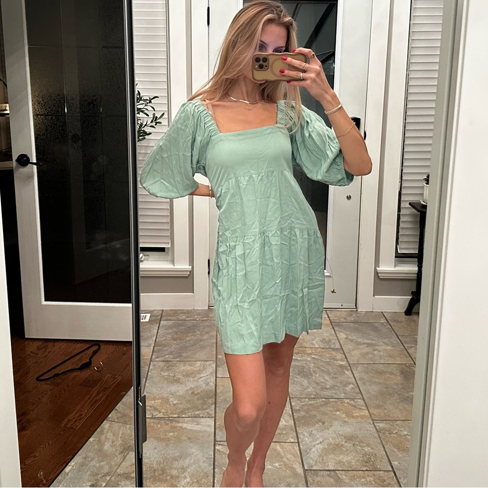 Mint Green Puff Sleeve Dress